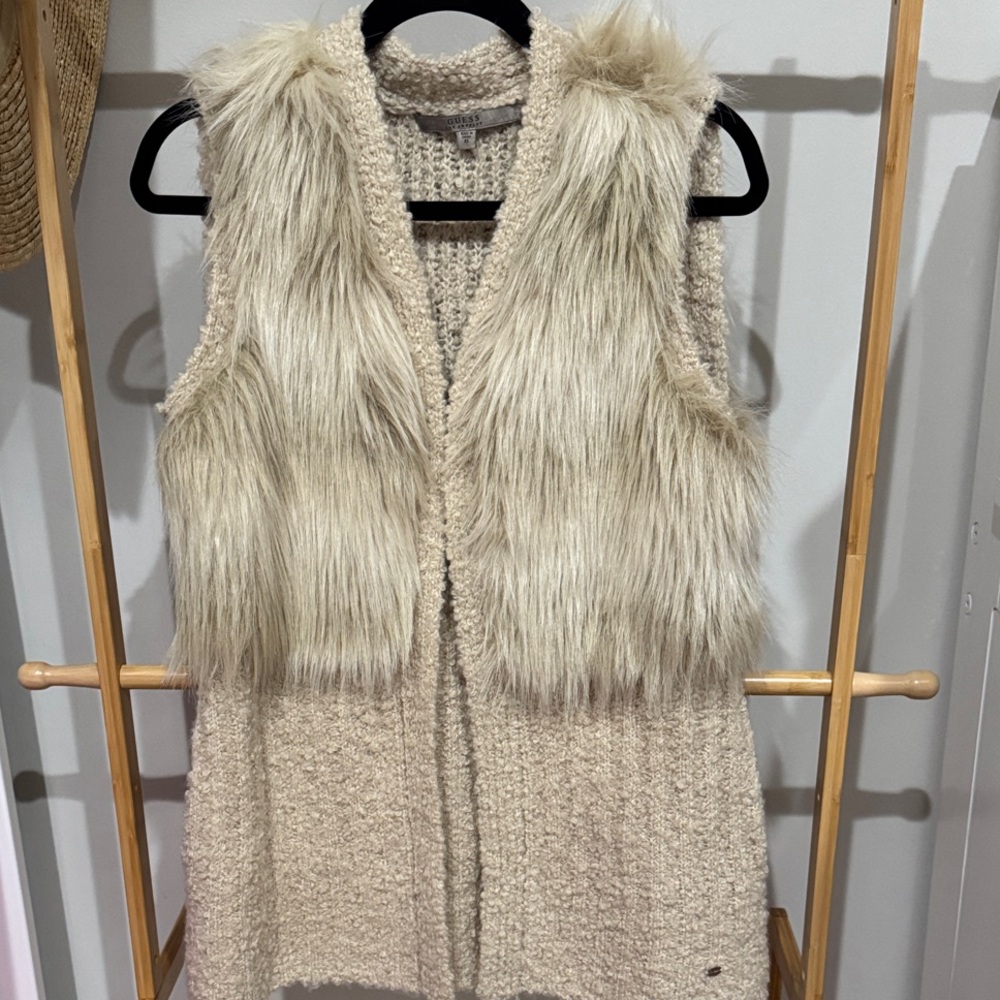 Guess Cream Faux Fur Vest